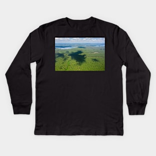 Aerial view of large forest area and distant lake Biale Augustowskie Kids Long Sleeve T-Shirt